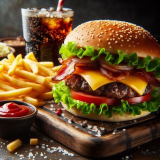 Burger mit Süßkartoffelpommes